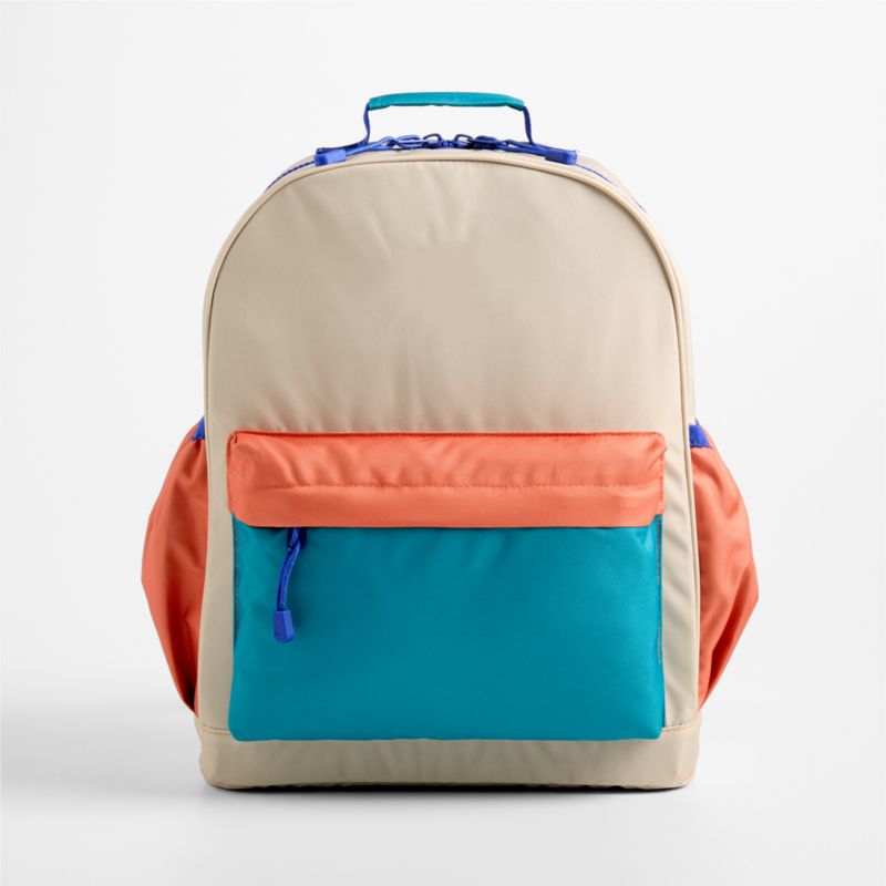 Khaki Colorblock Large Kids Backpack with Side Pockets - image 1 of 9