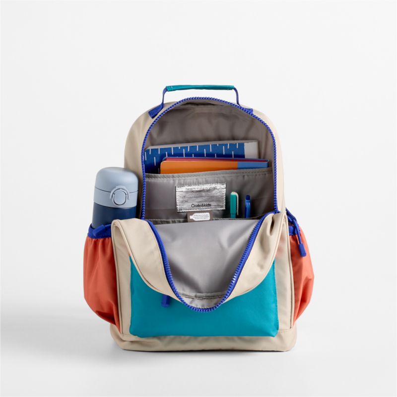 Khaki Colorblock Medium Kids Backpack with Side Pockets - image 6 of 9
