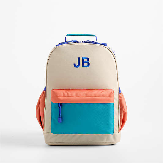 Khaki Colorblock Medium Kids Backpack with Side Pockets