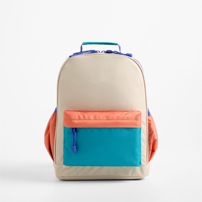 Khaki Colorblock Medium Kids Backpack with Side Pockets - image 1 of 9