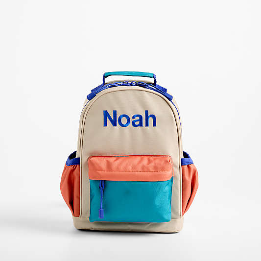 Khaki Colorblock Small Kids Backpack with Side Pockets