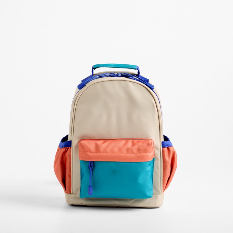 Khaki Colorblock Small Kids Backpack with Side Pockets - image 1 of 8