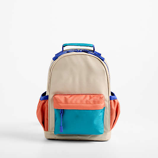 Khaki Colorblock Small Kids Backpack with Side Pockets