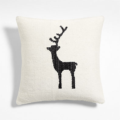 View Reindeer Kilim 20"x20" Ink Black and Arctic Ivory Throw Pillow with Feather Insert details