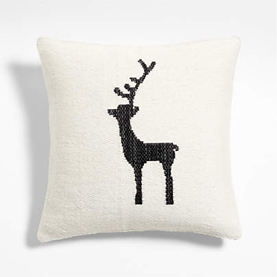 Reindeer Kilim 20"x20" Ink Black and Arctic Ivory Throw Pillow with Feather Insert