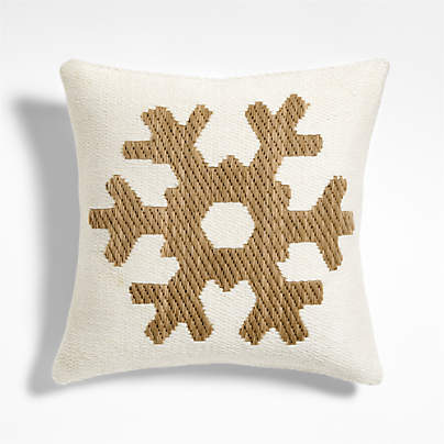 Snowflake Kilim 20"x20" Camel Tan and Arctic Ivory Throw Pillow with Feather Insert