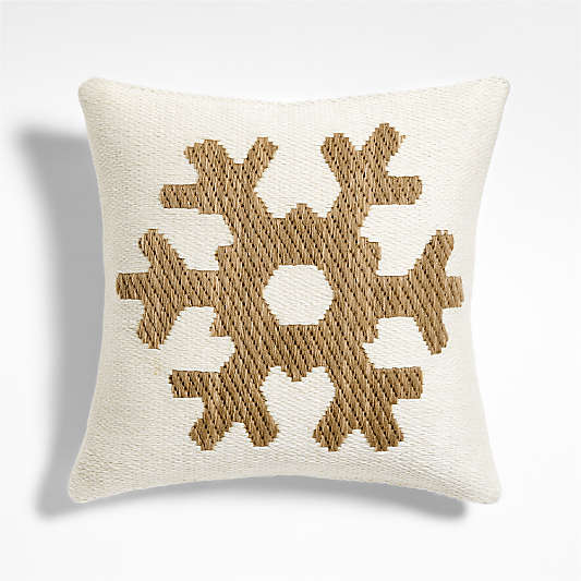 Snowflake Kilim 20"x20" Camel Tan and Arctic Ivory Throw Pillow with Down-Alternative Insert