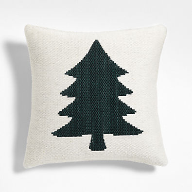View Tree Kilim 20"x20" Spruce Green and Arctic Ivory Throw Pillow Cover details