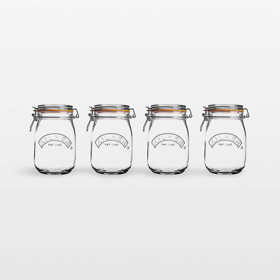 Set of 6 ornate 12oz Tapered Kitchen Pantry Storage Glass Jars With  Airtight Bamboo Seal Lids 
