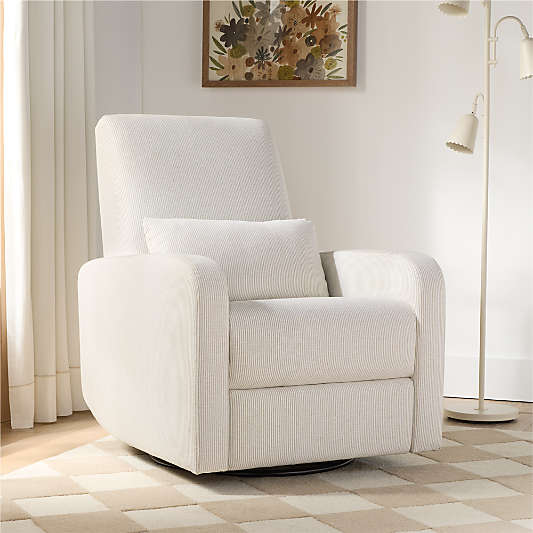 Kinney Linen Natural Stripe Swivel Glider Power Recliner Nursery Chair