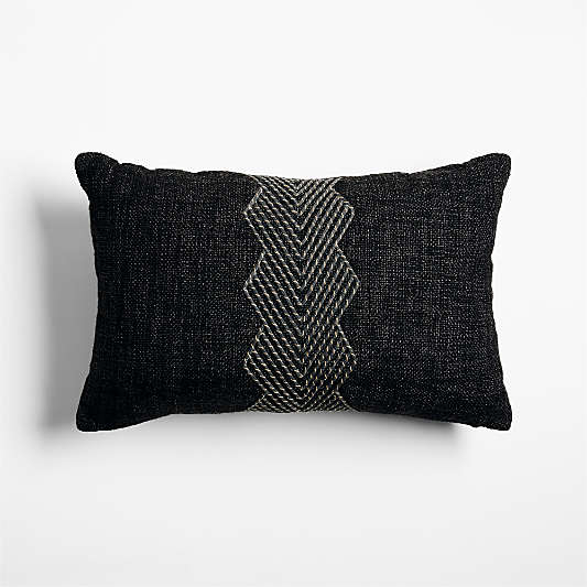 Kirra Embroidered 24"x16" Ink Black Indoor/Outdoor Throw Pillow