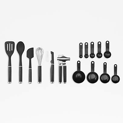 Crate & Barrel Wood and White Silicone Utensils, Set of 10