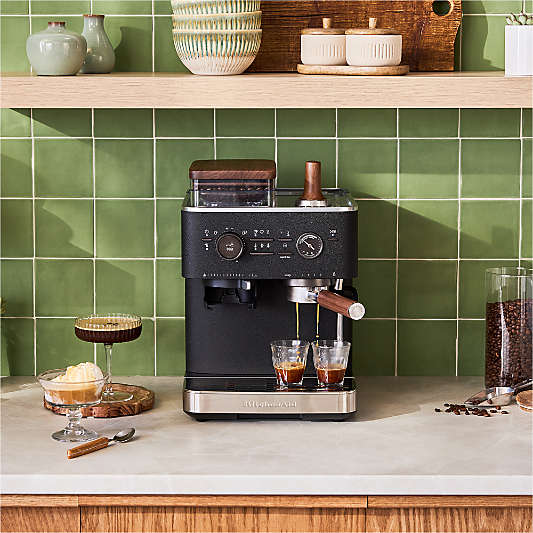KitchenAid ® Cast Iron Black Semi-Automatic Espresso Machine with Walnut Accessory Pack