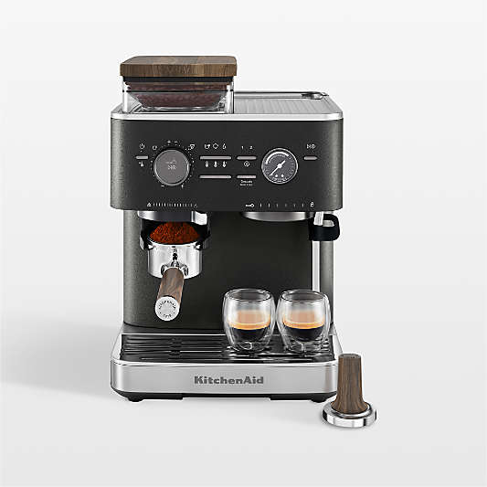 KitchenAid ® Cast Iron Black Semi-Automatic Espresso Machine with Walnut Accessory Pack