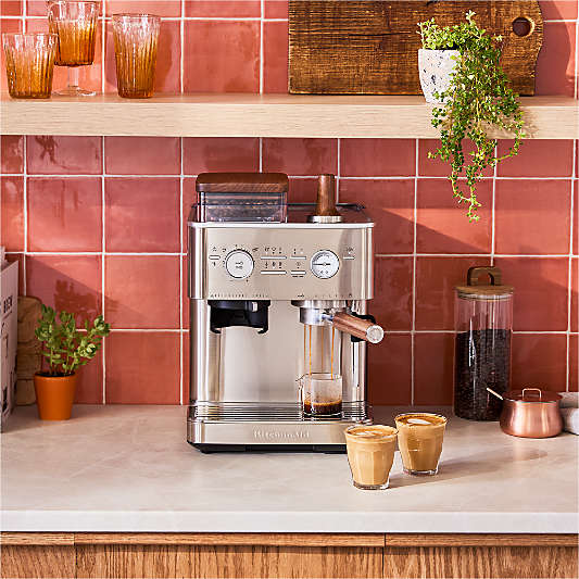 KitchenAid ® Stainless Steel Semi-Automatic Espresso Machine with Walnut Accessory Pack