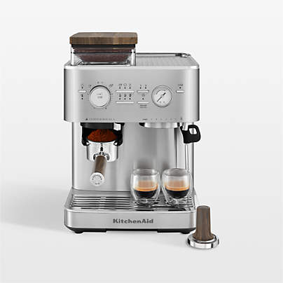 KitchenAid ® Stainless Steel Semi-Automatic Espresso Machine with Walnut Accessory Pack