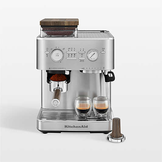 KitchenAid ® Stainless Steel Semi-Automatic Espresso Machine with Walnut Accessory Pack