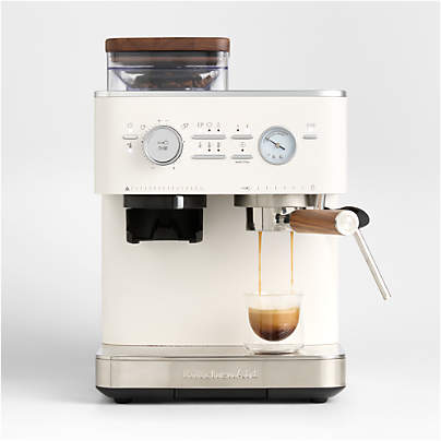 KitchenAid Porcelain Semi-Automatic Espresso Machine with Walnut Accessory Pack