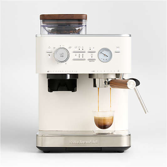 KitchenAid Porcelain Semi-Automatic Espresso Machine with Walnut Accessory Pack