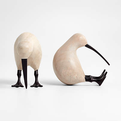 White Wood Kiwi Bird, Set of 2