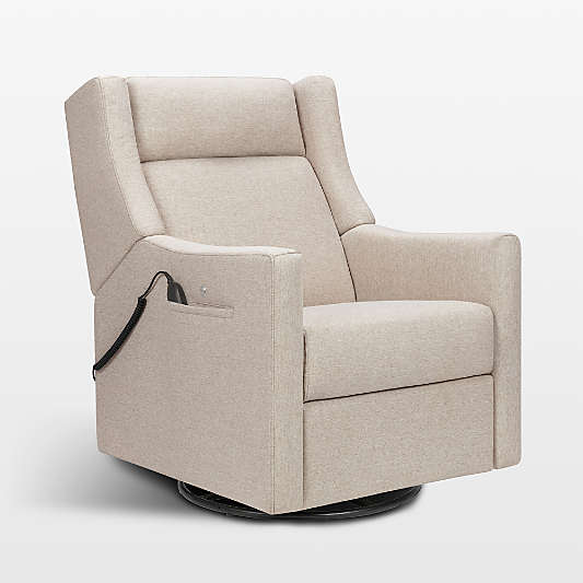 Babyletto Kiwi Deluxe Beach Tan Nursery Electronic Swivel Glider Power Recliner with Heat Massage