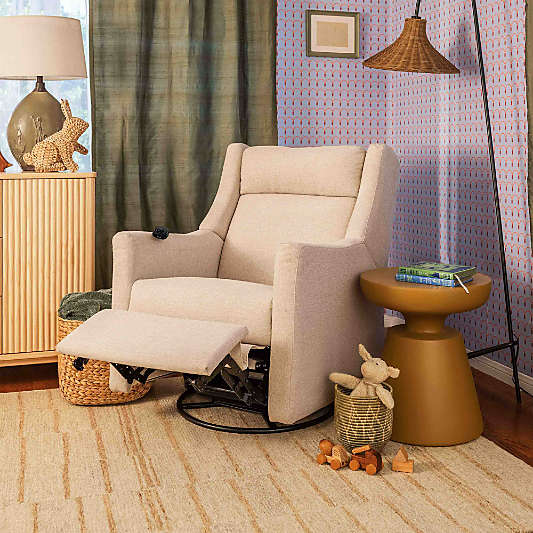 Babyletto Kiwi Deluxe Beach Tan Nursery Electronic Swivel Glider Power Recliner with Heat Massage