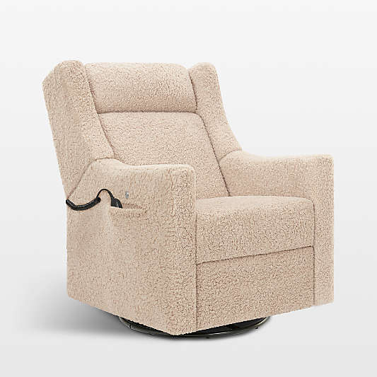 Babyletto Kiwi Deluxe Chai Shearling Nursery Electronic Swivel Glider Power Recliner with Heat Message
