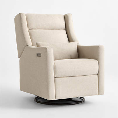 Babyletto Kiwi Plus Beach Tan Nursery Electronic Swivel Glider Power Recliner with Adjustable Headrest