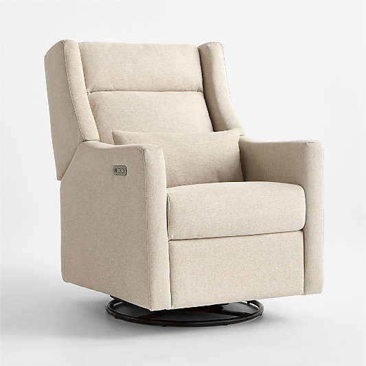 Babyletto Kiwi Plus Beach Tan Nursery Electronic Swivel Glider Power Recliner with Adjustable Headrest