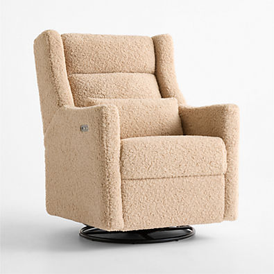View Babyletto Kiwi Plus Chai Shearling Nursery Electronic Swivel Glider Power Recliner with Adjustable Headrest details