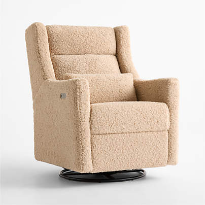 Babyletto Kiwi Plus Chai Shearling Nursery Electronic Swivel Glider Power Recliner with Adjustable Headrest