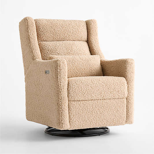 Babyletto Kiwi Plus Chai Shearling Nursery Electronic Swivel Glider Power Recliner with Adjustable Headrest
