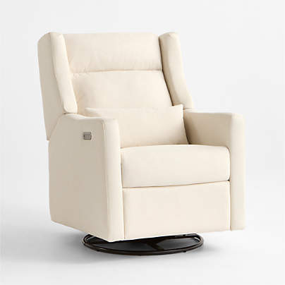 Babyletto Kiwi Plus Cream Nursery Electronic Swivel Glider Power Recliner with Adjustable Headrest