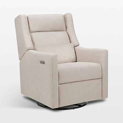Babyletto Kiwi Plus Beach Tan Nursery Electronic Swivel Glider Power Recliner with Adjustable Headrest