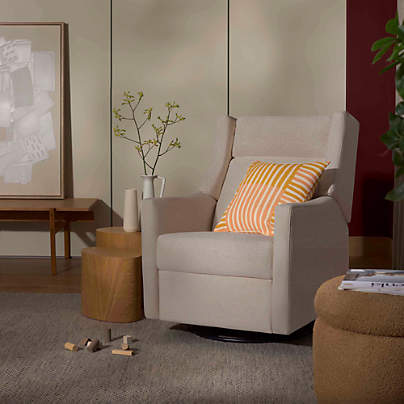 Babyletto Kiwi Plus Beach Tan Nursery Electronic Swivel Glider Power Recliner with Adjustable Headrest