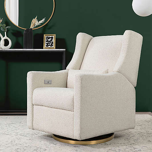 Babyletto Kiwi Ivory Boucle Nursery Power Glider Recliner Chair with Gold Base