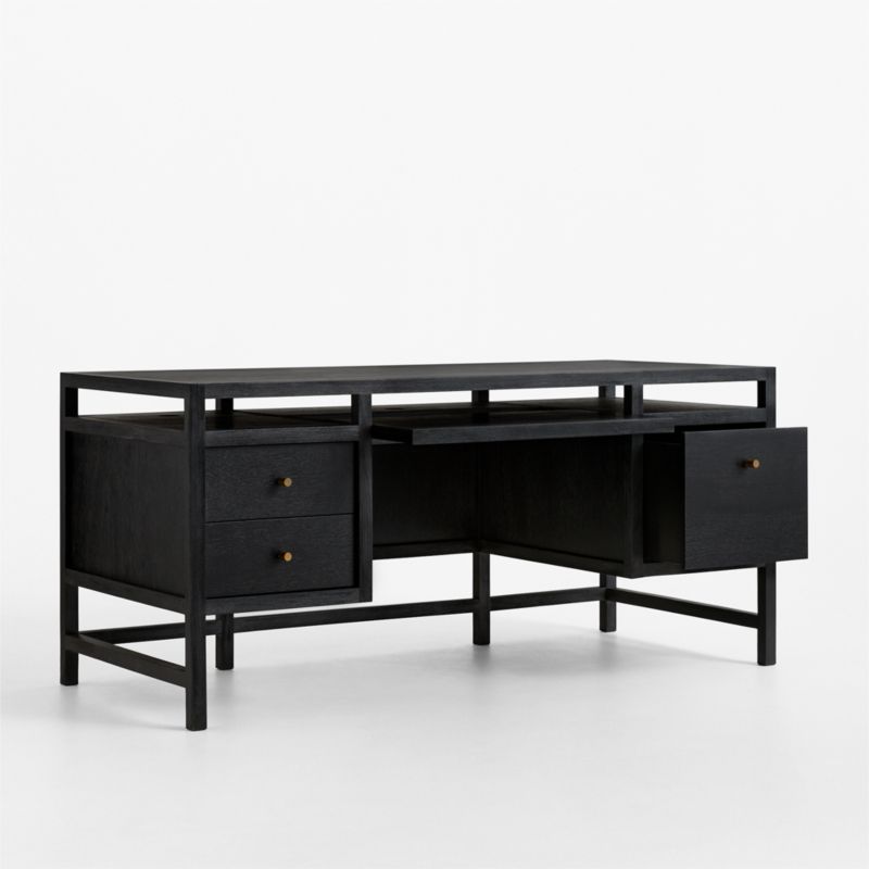 Keane 65" Black Solid Wood Desk with Outlets - image 3 of 10