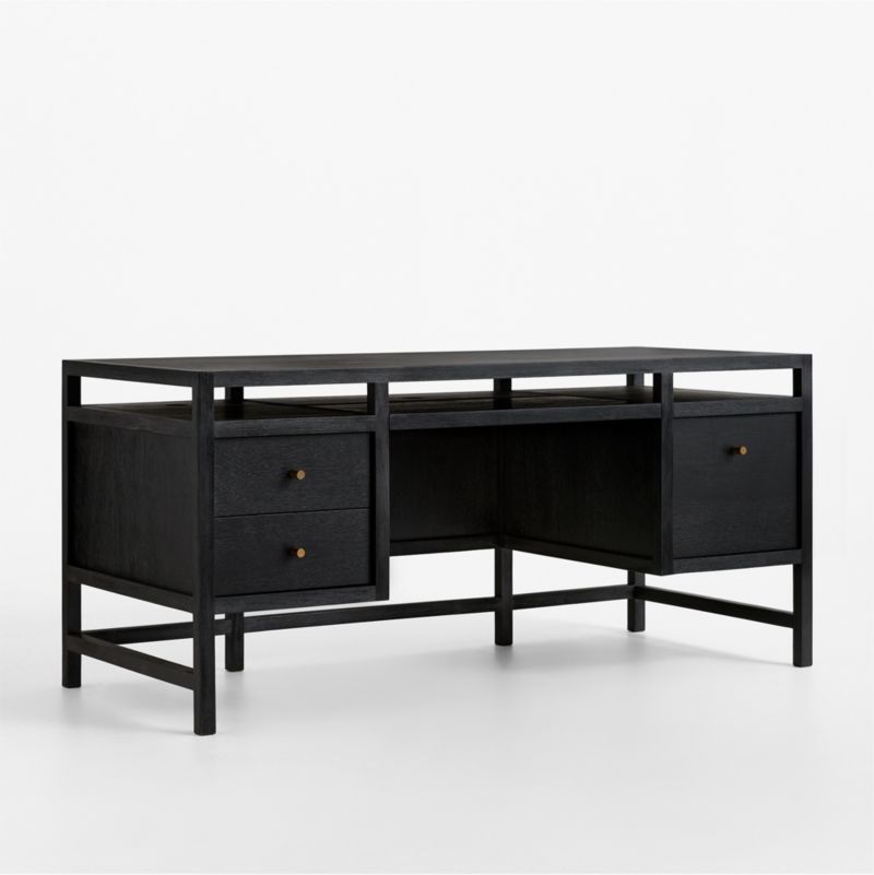 Keane 65" Black Solid Wood Desk with Outlets - image 2 of 10