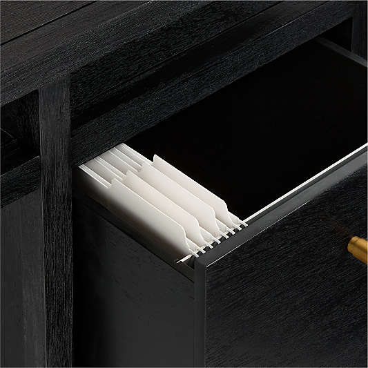 Keane 65" Black Solid Wood Desk with Outlets