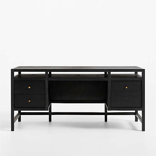 Keane 65" Black Solid Wood Desk with Outlets