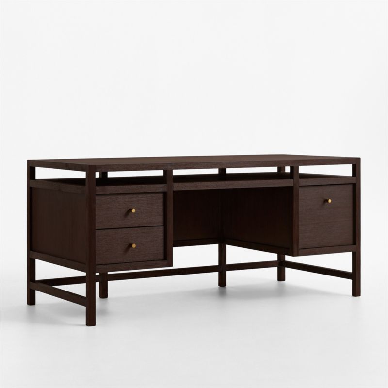 Keane 65" Espresso Solid Wood Desk with Outlets - image 2 of 10