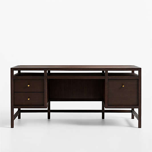 Keane 65" Espresso Solid Wood Desk with Outlets