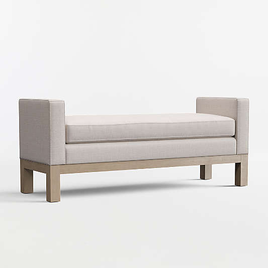 Keane Weathered Natural Wood Upholstered Bench (54"-70")