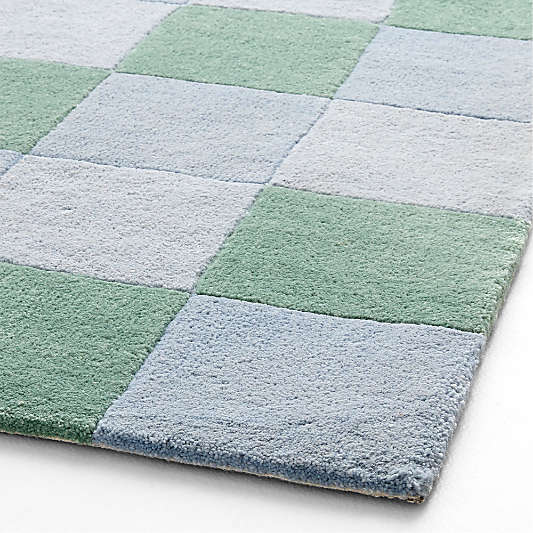 Kian Checker Pale Blue Performance Kids Area Rug
