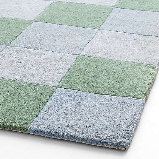 Kian Checker Pale Blue Performance Kids Area Rug