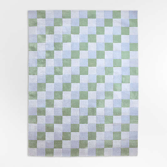Kian Checker Pale Blue Performance Kids Area Rug