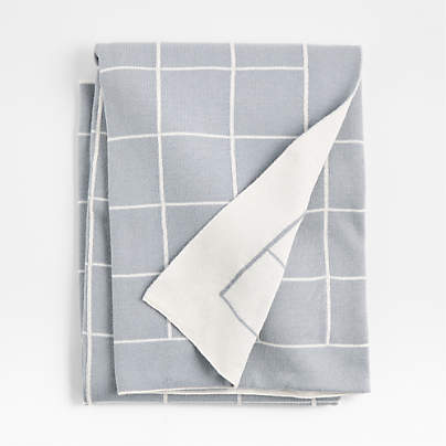 Knit Grid Mist Blue Baby Stroller Blanket
