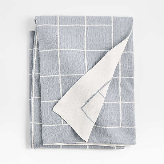 Knit Grid Mist Blue Baby Stroller Blanket