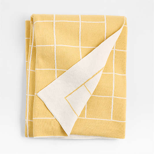 Knit Grid Straw Yellow Baby Stroller Blanket