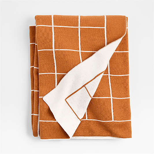 Knit Grid Terracotta Baby Stroller Blanket